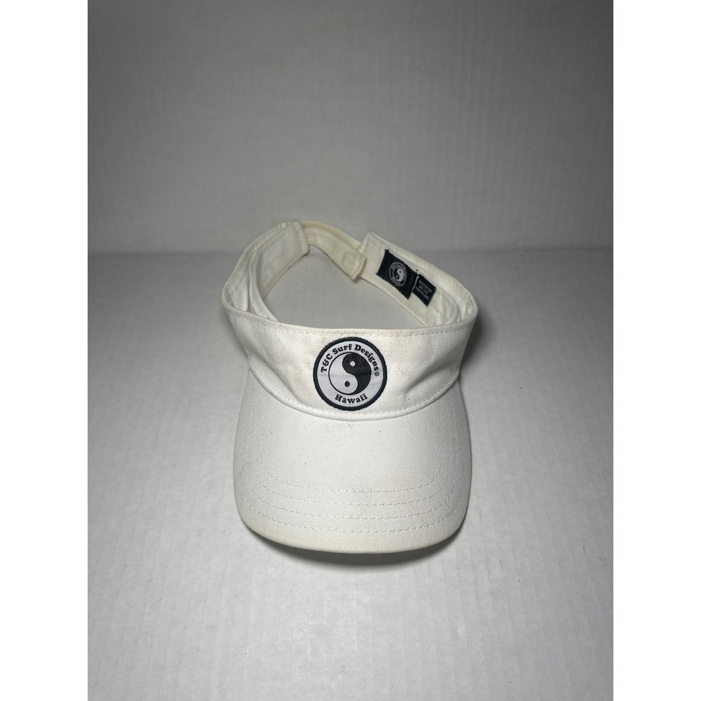 T&C Surf Designs Hawaii White Cotton Visor Hat Yin Yang Logo Adjustable Mens OS